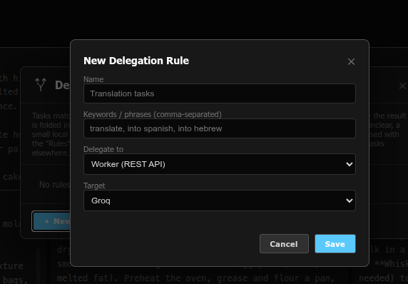 New Delegation Rule form